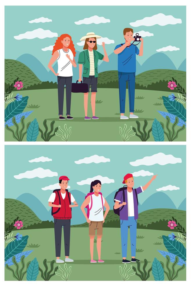 tourists people standing on the landscape character vector
