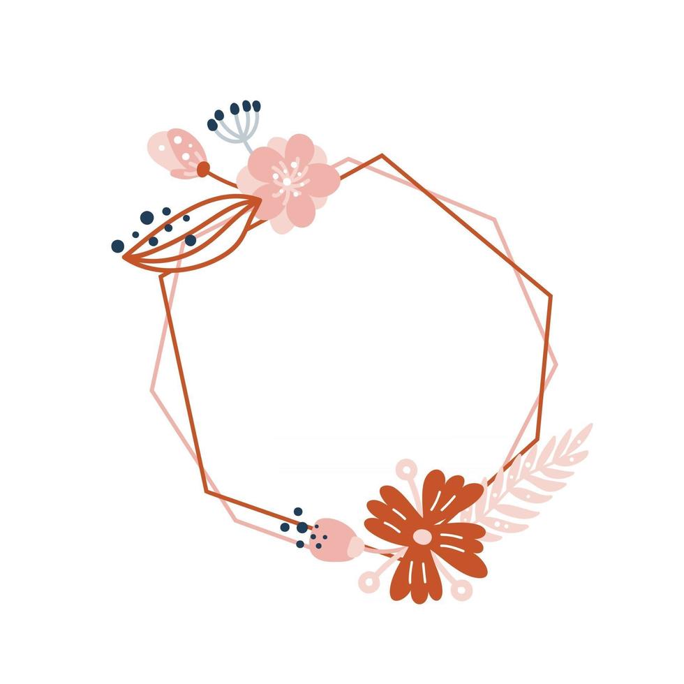 marco de polígono geométrico de verano de vector floral con ramo floral e ilustración de flor de primavera