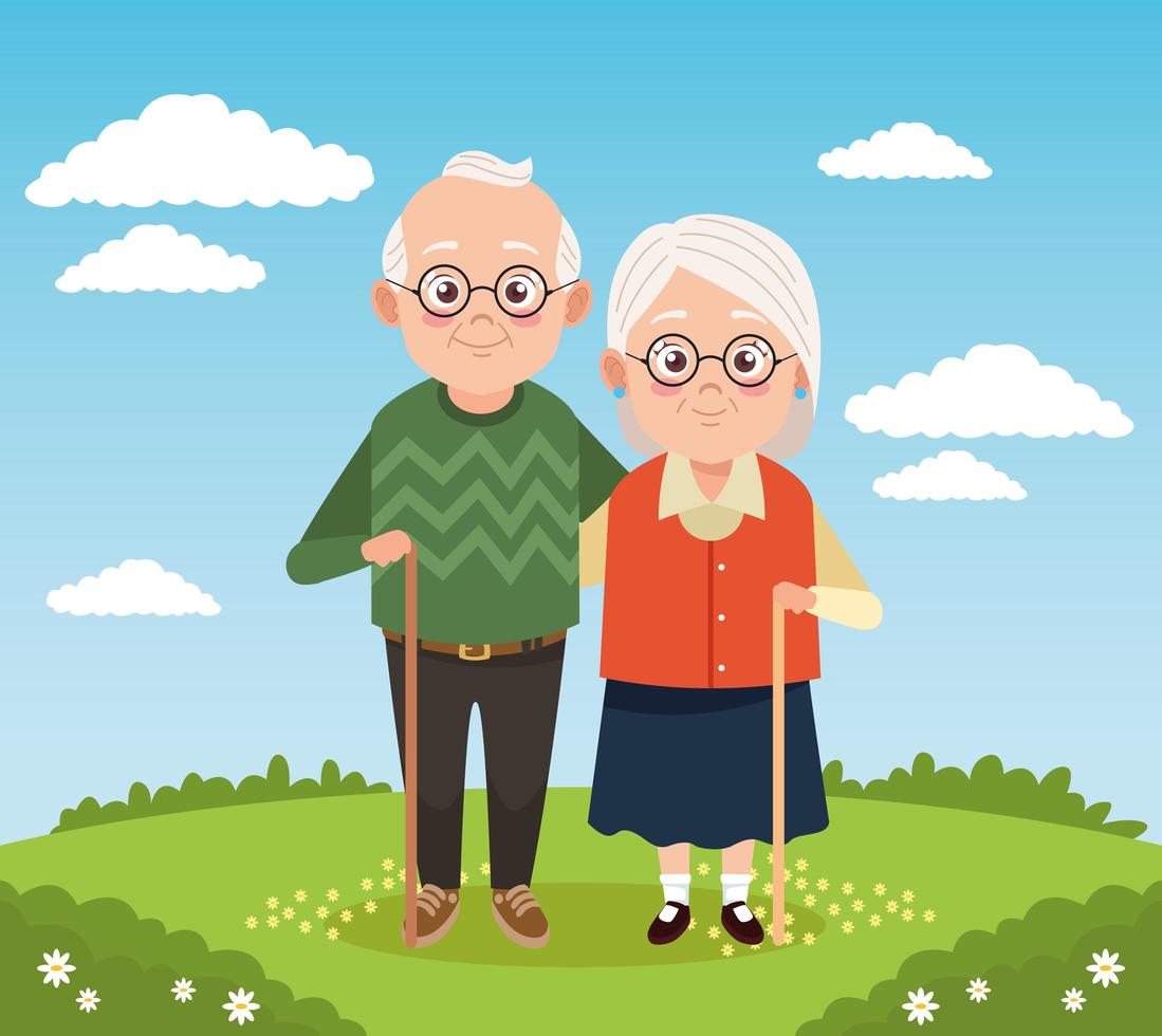 cute happy grandparents couple in the camp vector