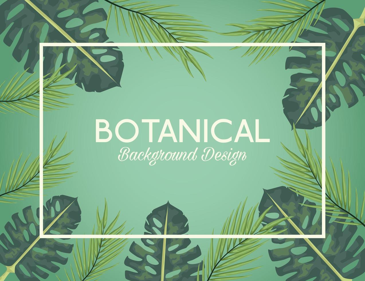 hojas tropicales en marco cuadrado y diseño de fondo botánico de letras vector