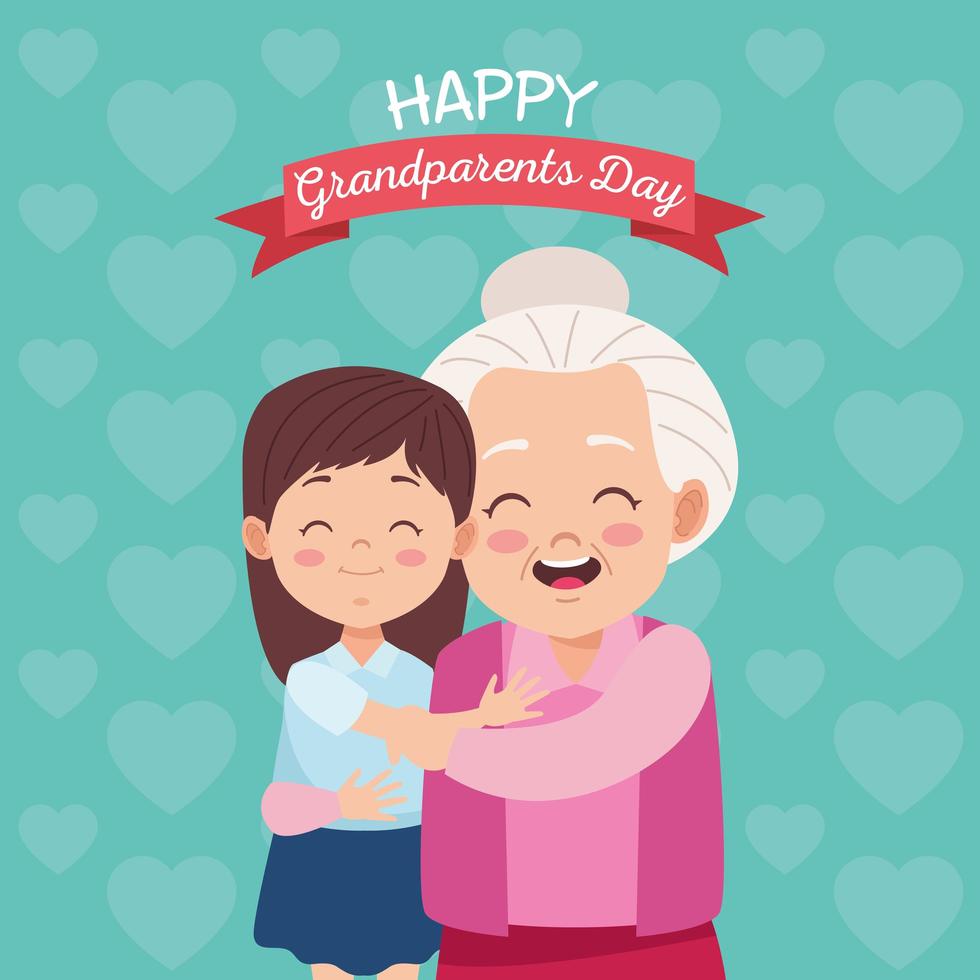 cute happy grandmother with granddaughter and lettering vector