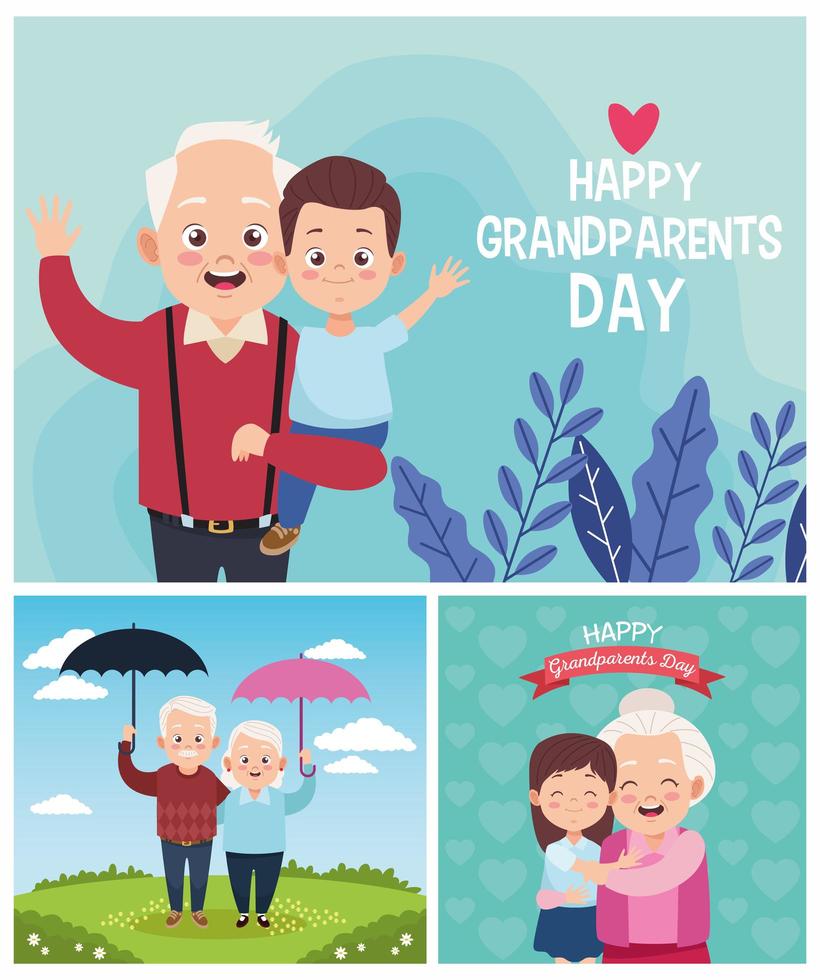 cute happy grandparents with little kids in the camp vector