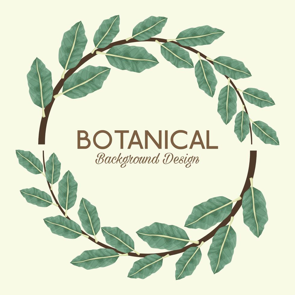 hojas tropicales en marco circular y diseño de fondo botánico de letras vector