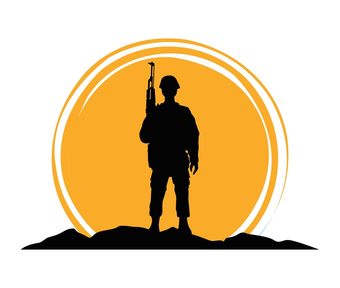 Soldado militar con figura de silueta de pistola vector