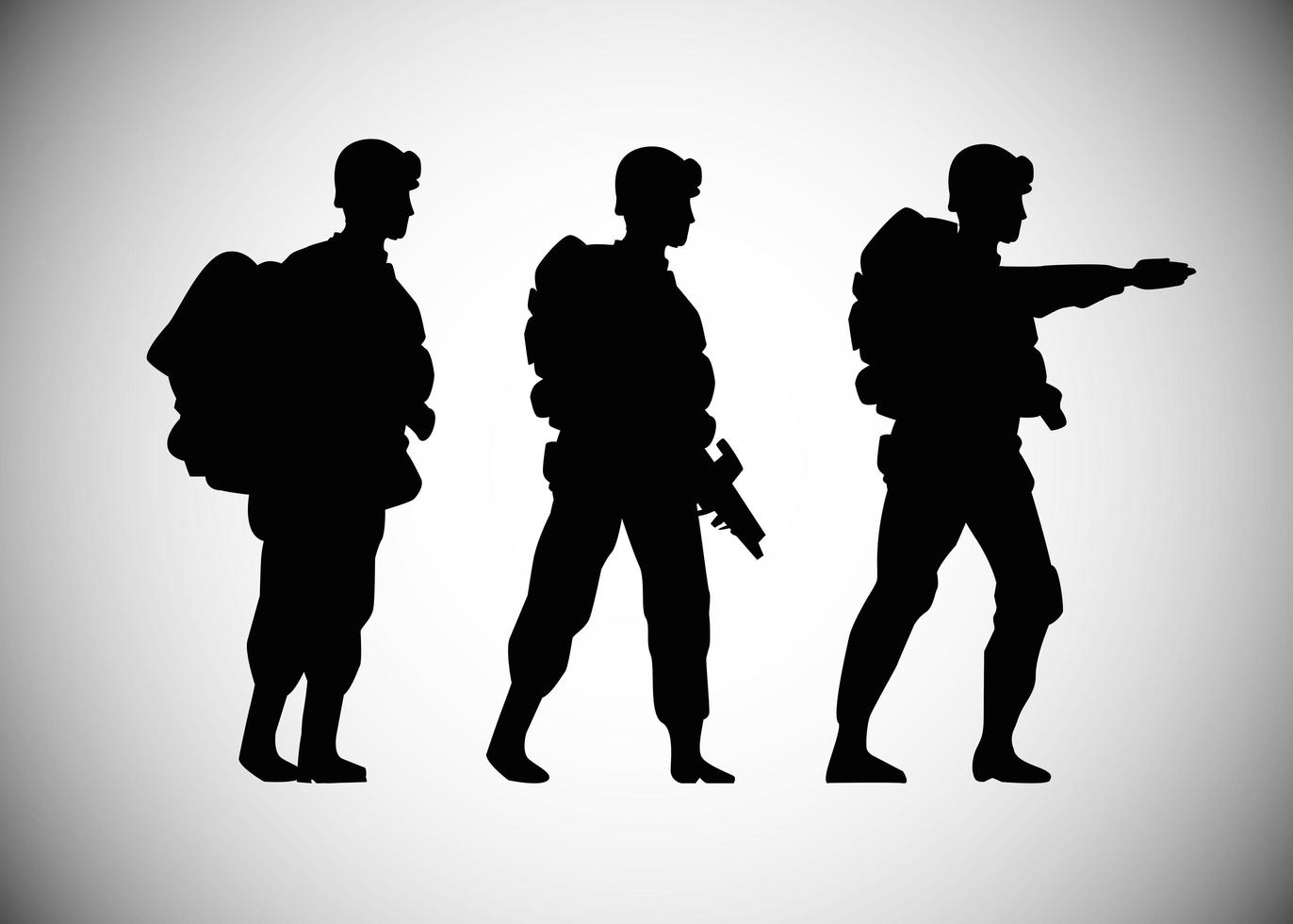 soldados militares siluetas figuras iconos vector