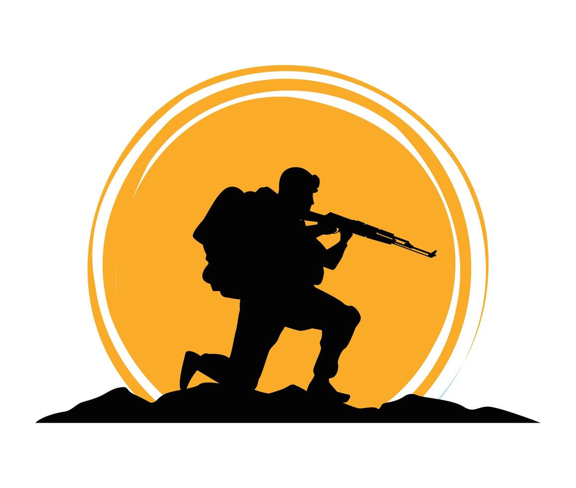 military soldier with gun silhouette figure vector