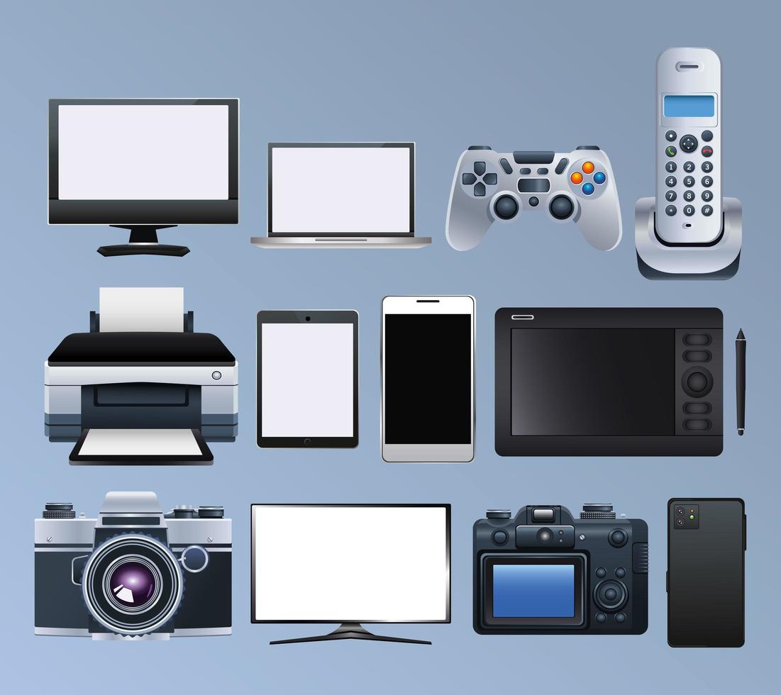 group of electronic devices set icons vector