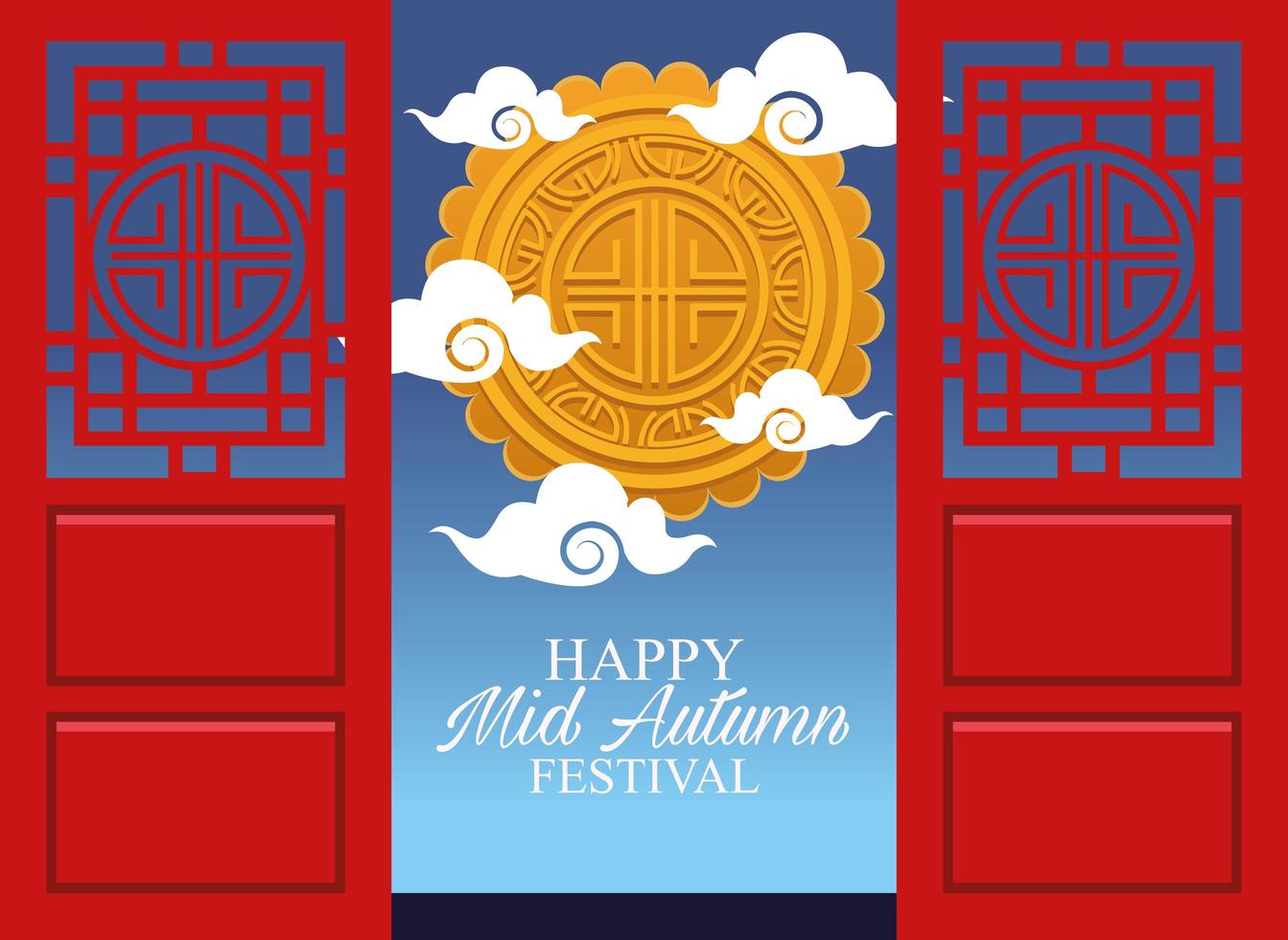 happy mid autumn festival card with golden seal vector