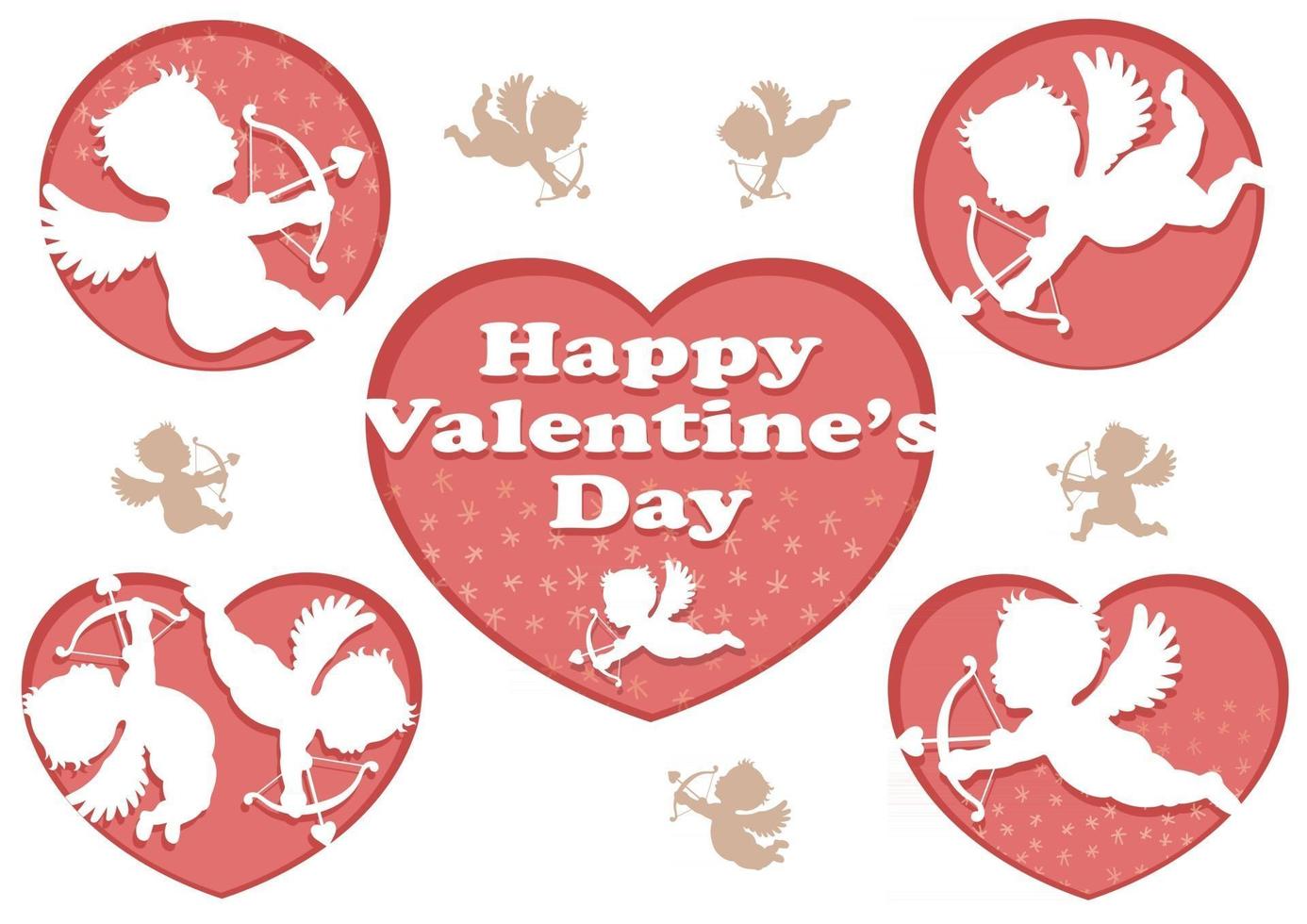 Vector 3D Relief Cupid Icons For Valentines Day Isolated On A White Background