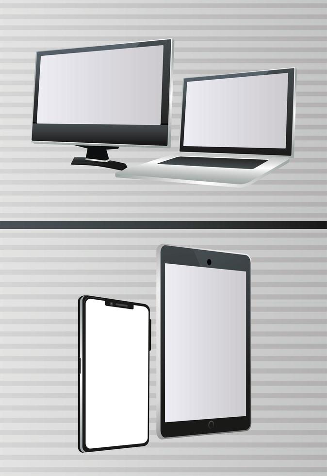 laptop and desktop computers with smartphones vector