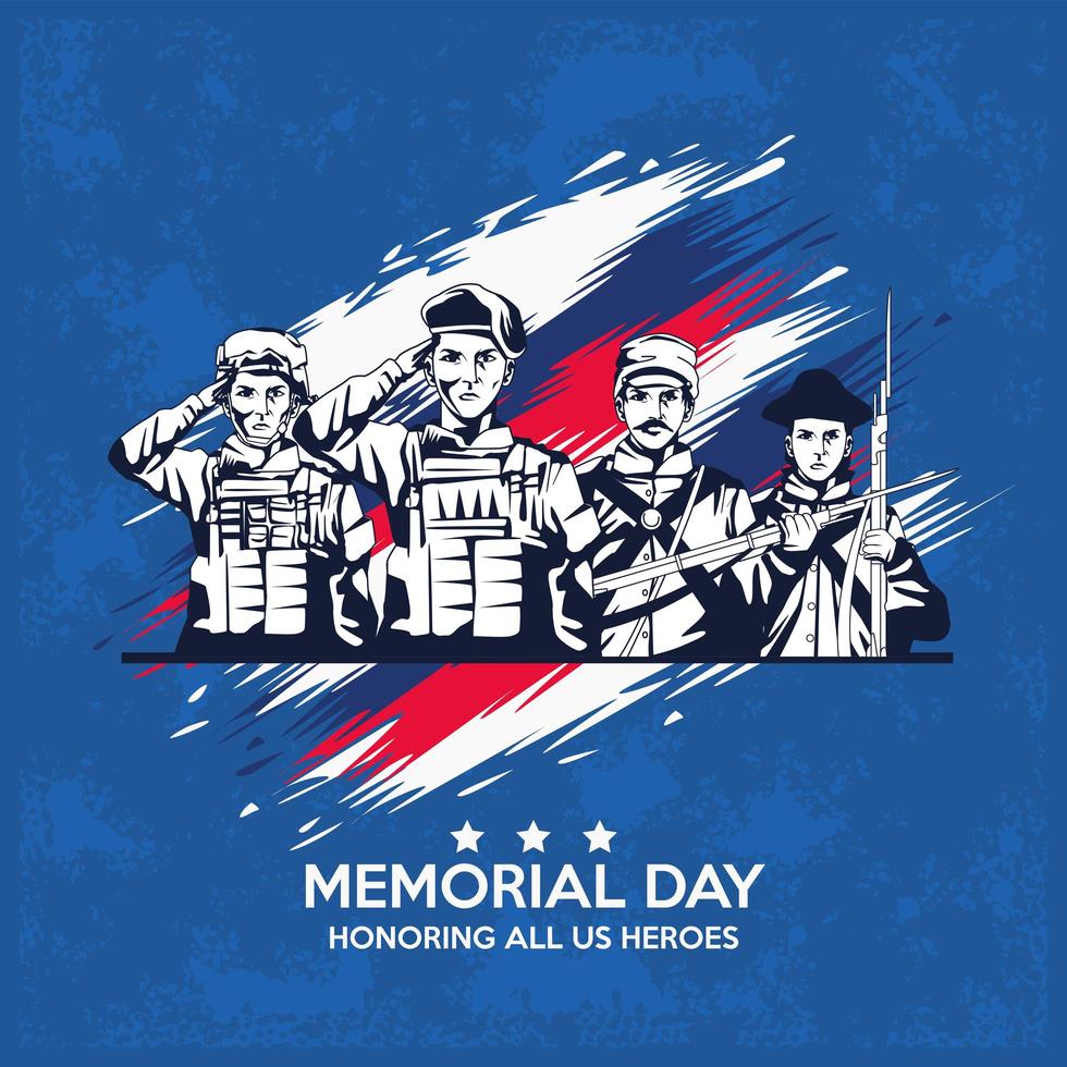 memorial day celebration poster with troop of heroes vector