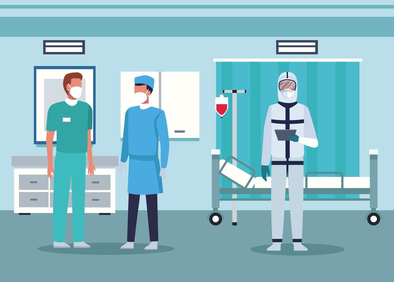 group of doctors staff wearing medical mask in the hospital room vector