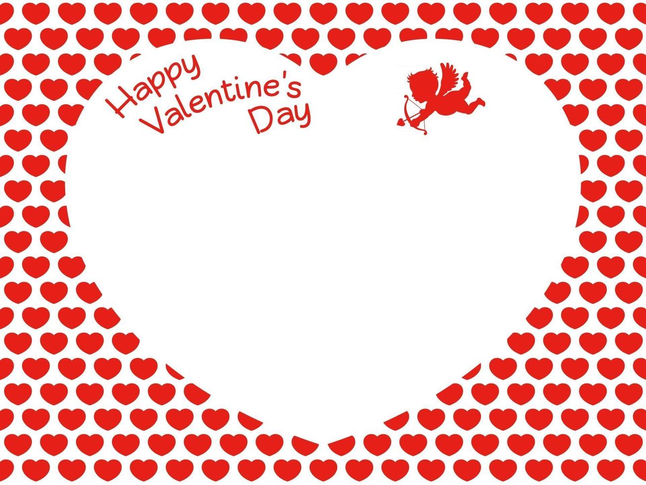 Valentines Day Seamless Vector Card Template With A Cupids Flying In A Large White Heart Shape