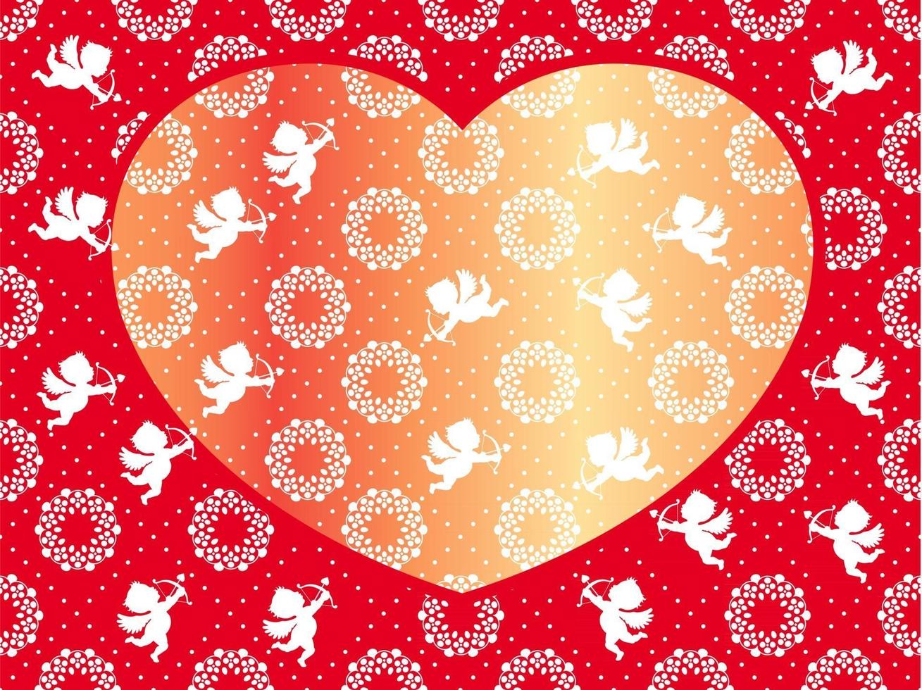 Plantilla de tarjeta de vector transparente de San Valentín con cupidos volando en y alrededor de una forma de corazón