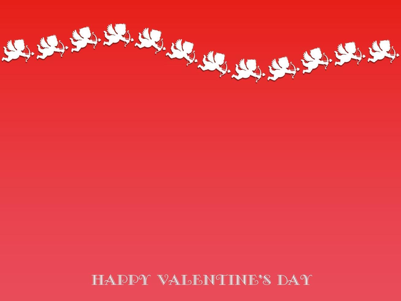 perfecta ilustración de fondo de vector de día de San Valentín con cupidos blancos volando en una trayectoria ondulada sobre un fondo rojo