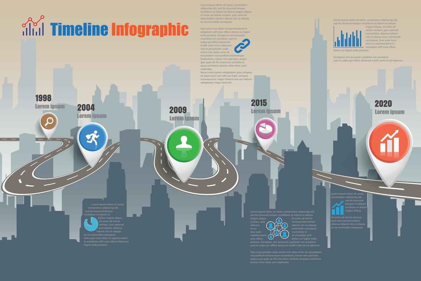 mapa de ruta de negocios ciudad de infografía de línea de tiempo diseñada para fondo abstracto plantilla elemento de hito diagrama moderno tecnología de proceso marketing digital presentación de datos gráfico ilustración vectorial vector