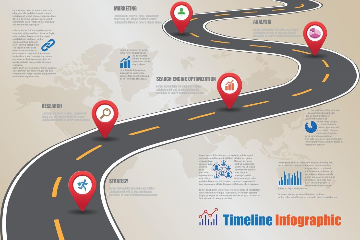 Iconos de infografía de línea de tiempo de hoja de ruta de negocios diseñados para elemento de plantilla de fondo abstracto proceso de diagrama moderno páginas web tecnología marketing digital presentación de datos gráfico ilustración vectorial vector