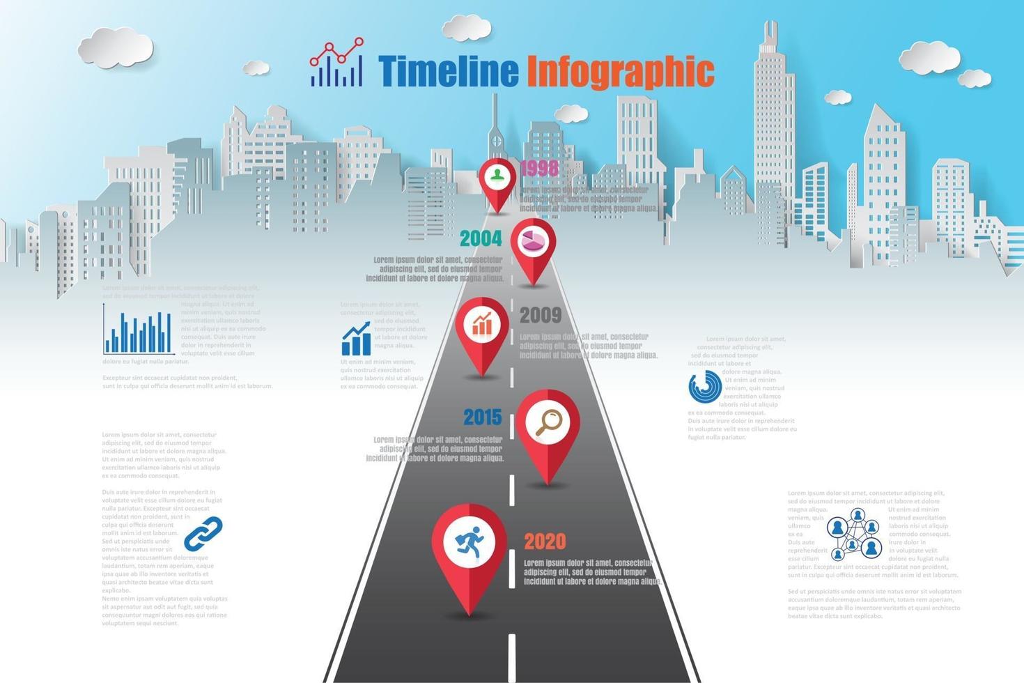 Business roadmap timeline infographic city designed for abstract background template milestone element modern diagram process technology digital marketing data presentation chart Vector illustration