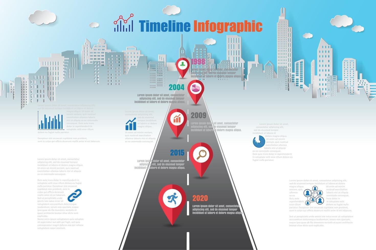 mapa de ruta de negocios ciudad de infografía de línea de tiempo diseñada para fondo abstracto plantilla elemento de hito diagrama moderno tecnología de proceso marketing digital presentación de datos gráfico ilustración vectorial vector