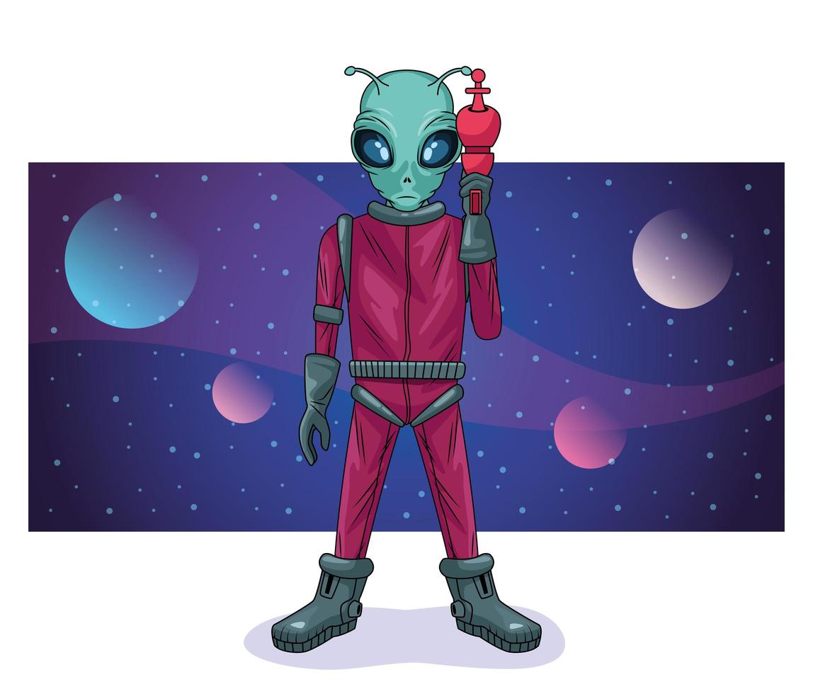 alien with weapon in the space character vector