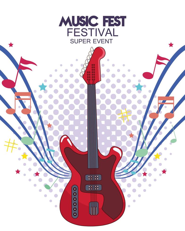 cartel del festival de música con guitarra eléctrica vector