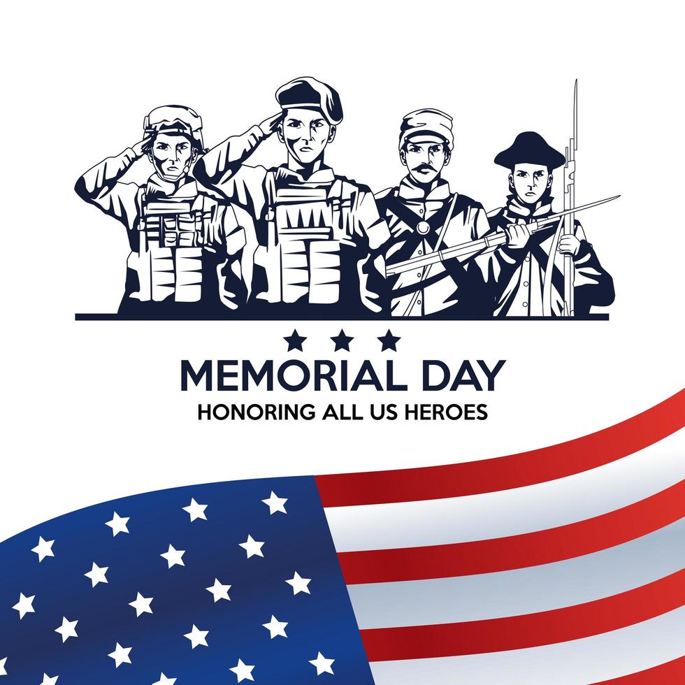 memorial day celebration poster with troop of heroes vector