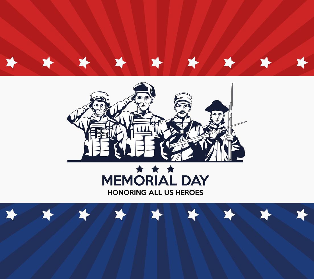 memorial day celebration poster with troop of heroes vector