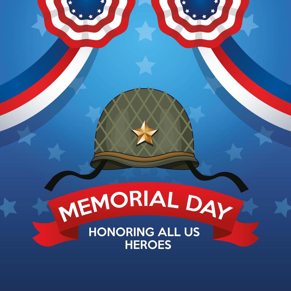 memorial day celebration poster with military helmet vector