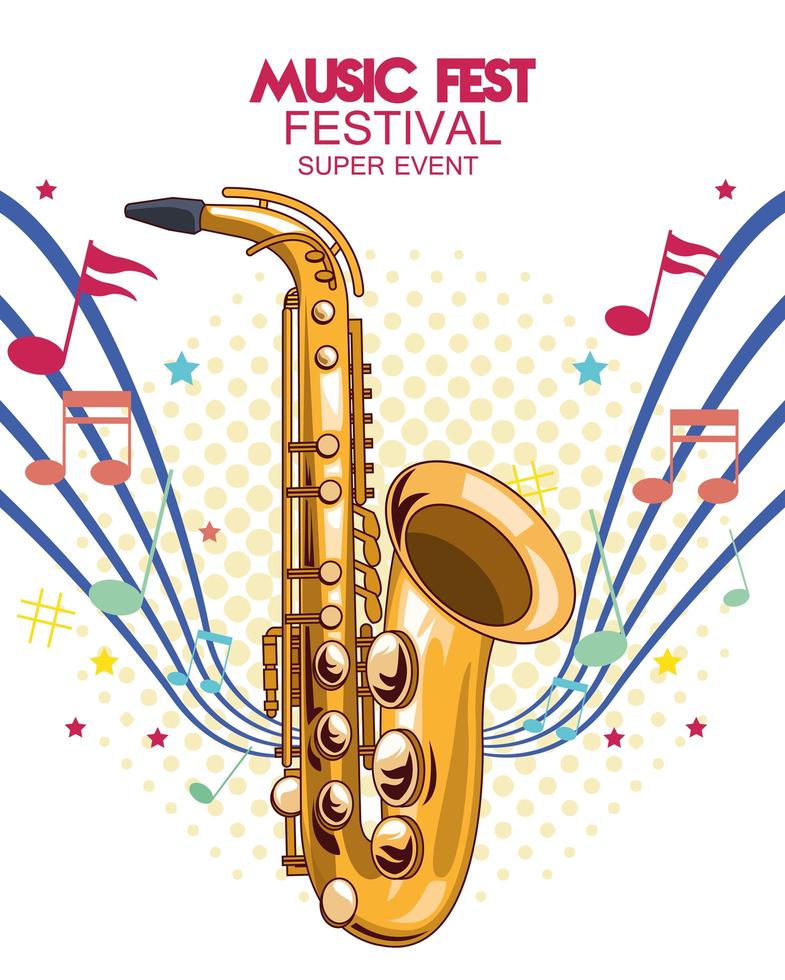 music fest poster with saxophone vector