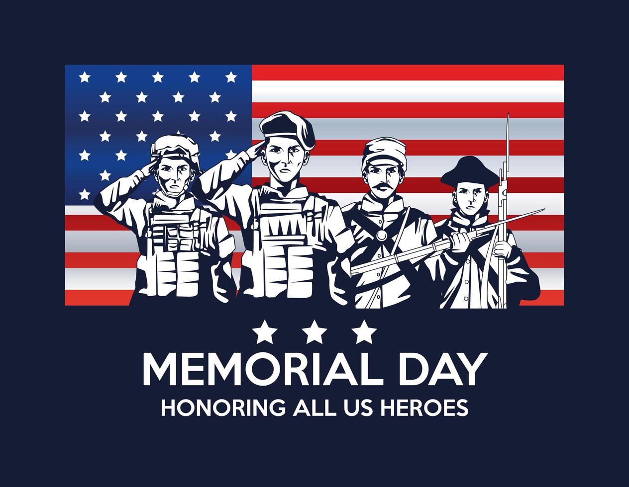 memorial day celebration poster with troop of heroes vector