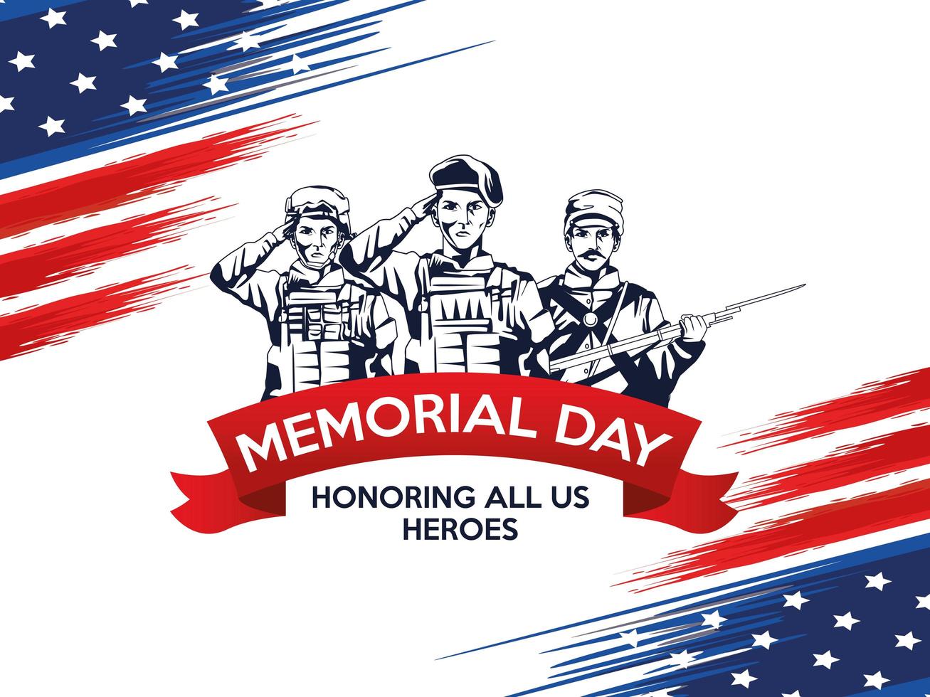 memorial day celebration poster with troop of heroes vector