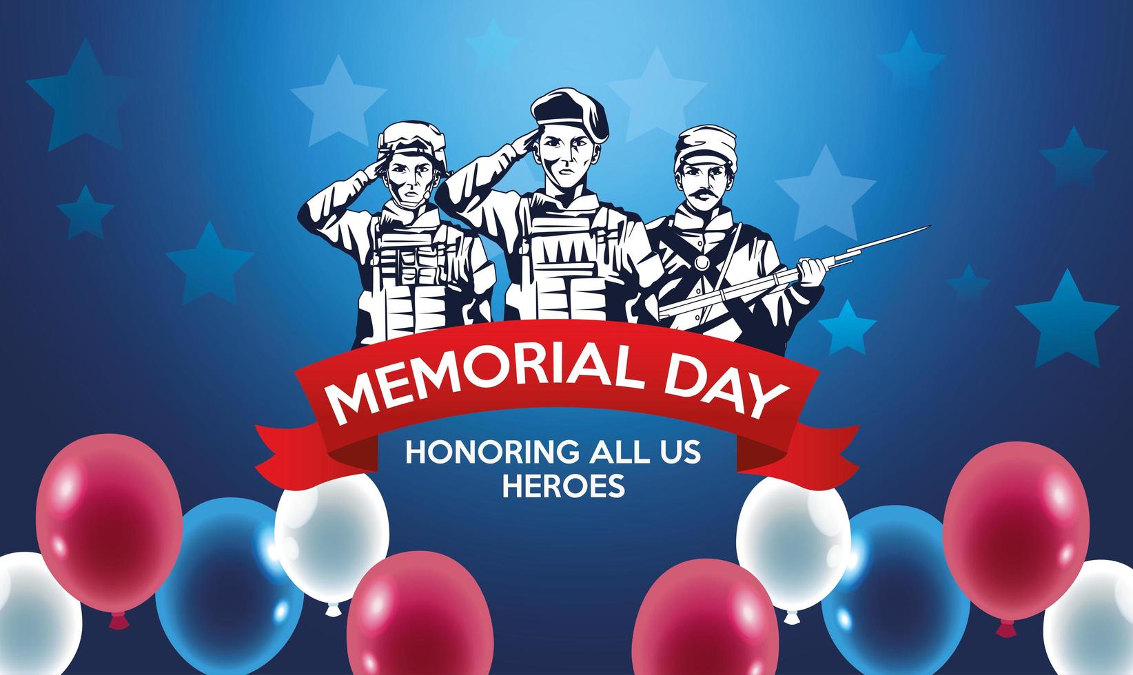 memorial day celebration poster with troop of heroes vector