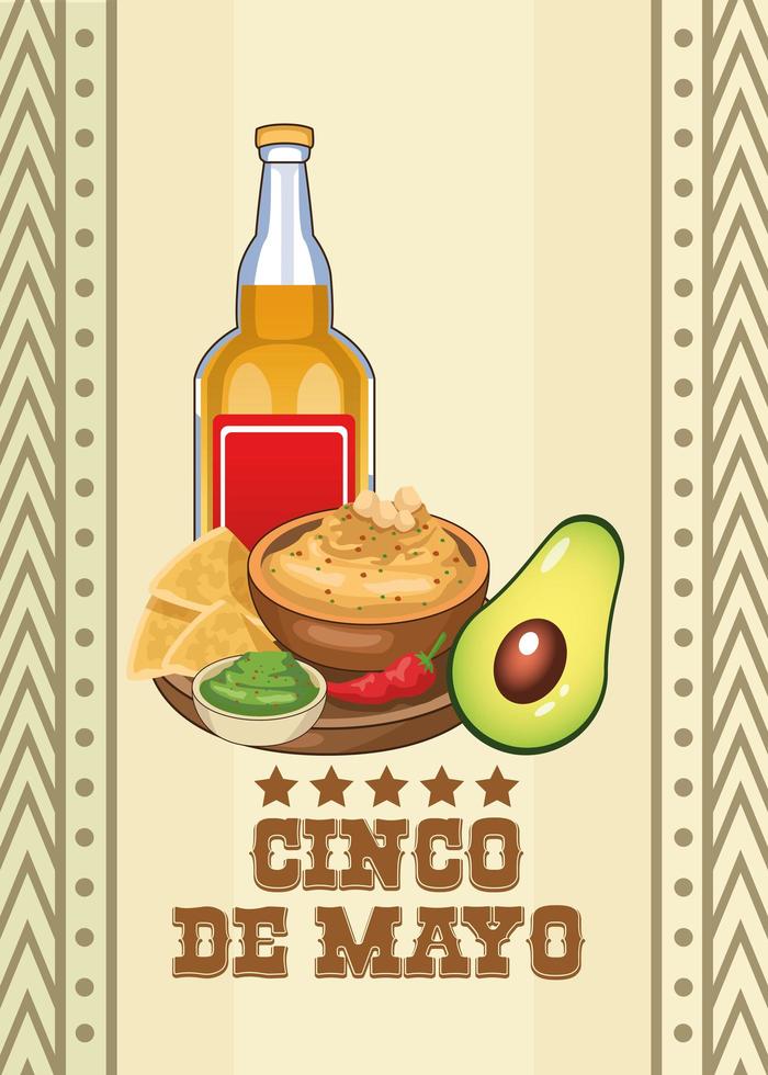 cinco de mayo celebration with tequila and food vector