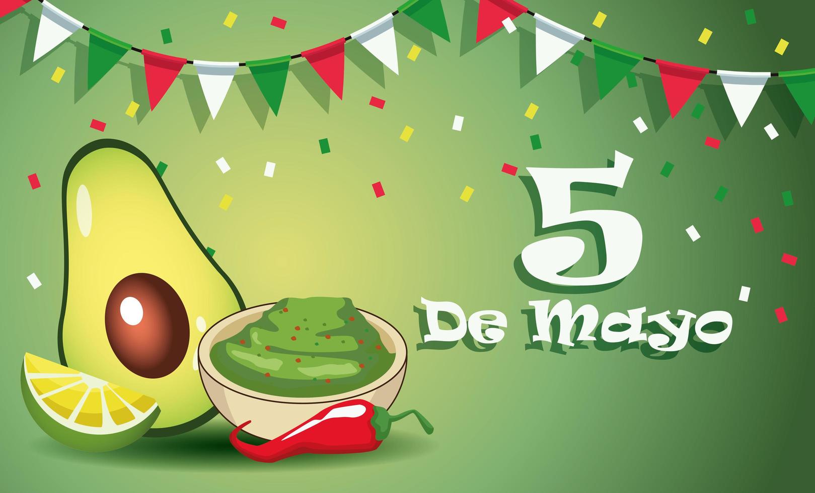 cinco de mayo party celebration with guacamole sauce vector
