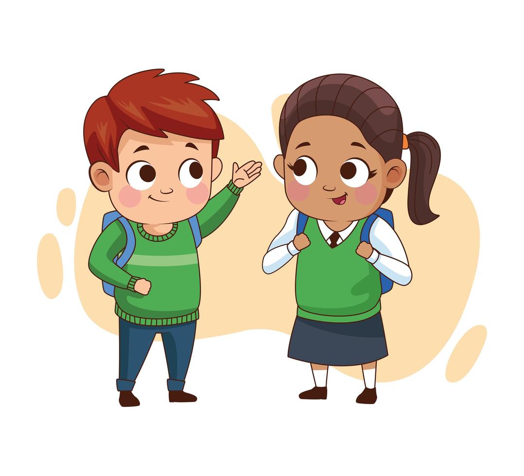 couple of little students kids vector