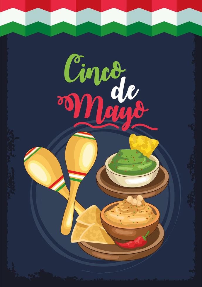 cinco de mayo celebration with maracas and food vector