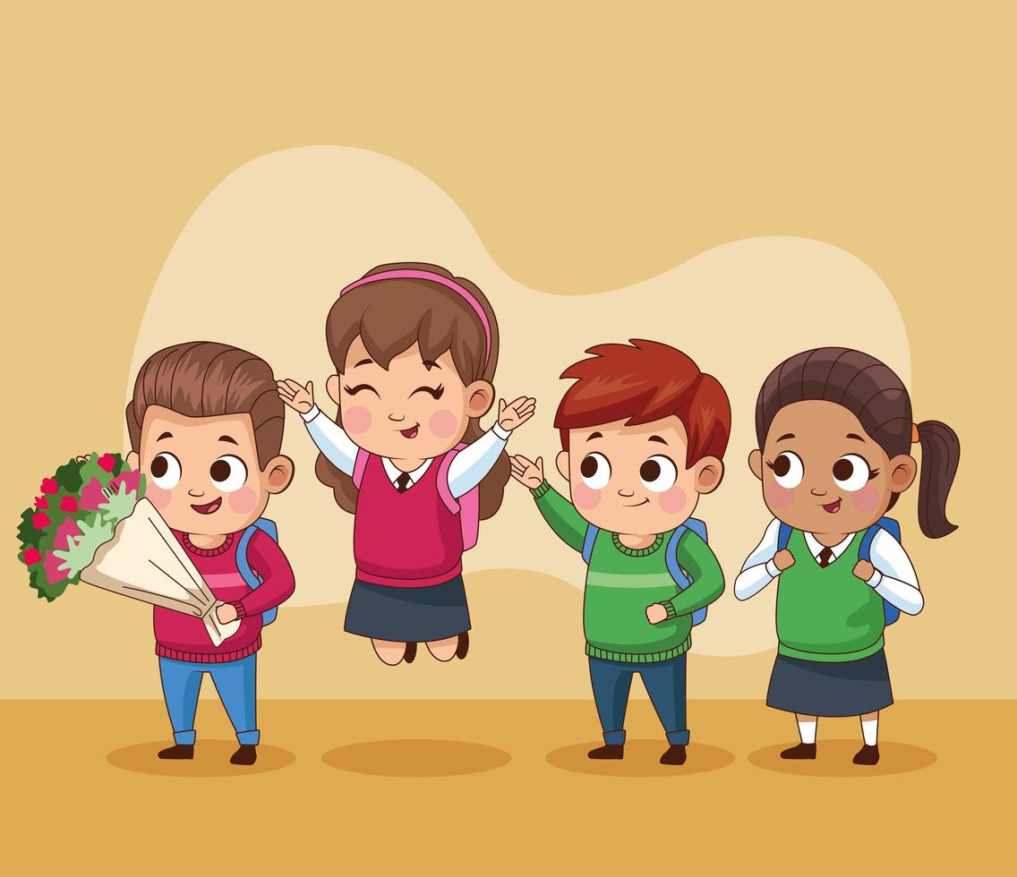 group of little students kids vector