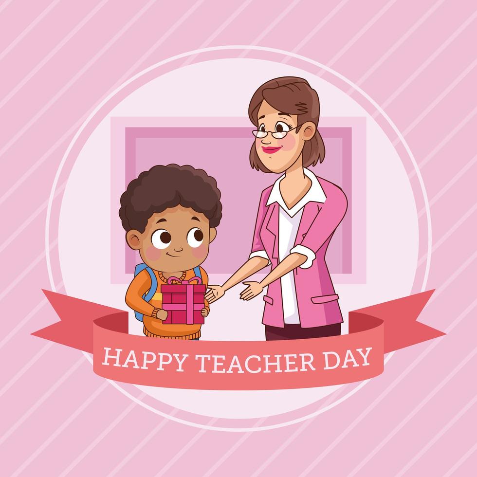 happy teacher day with little boy student vector