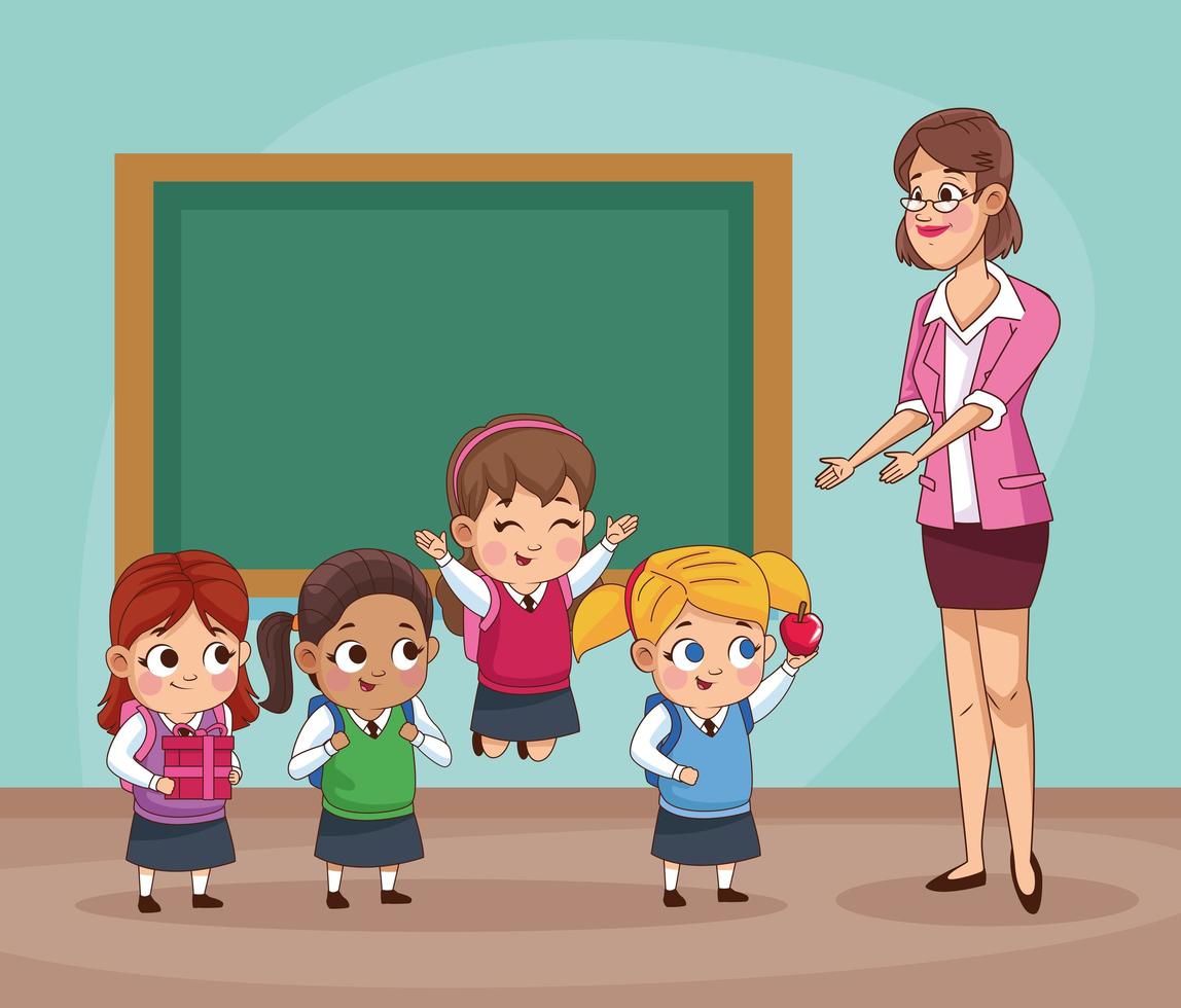 group of little students kids in the classroom vector