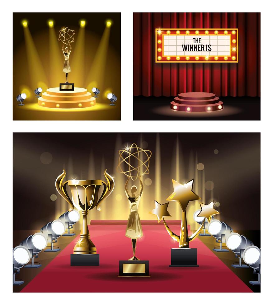 films awards set trophies icons vector