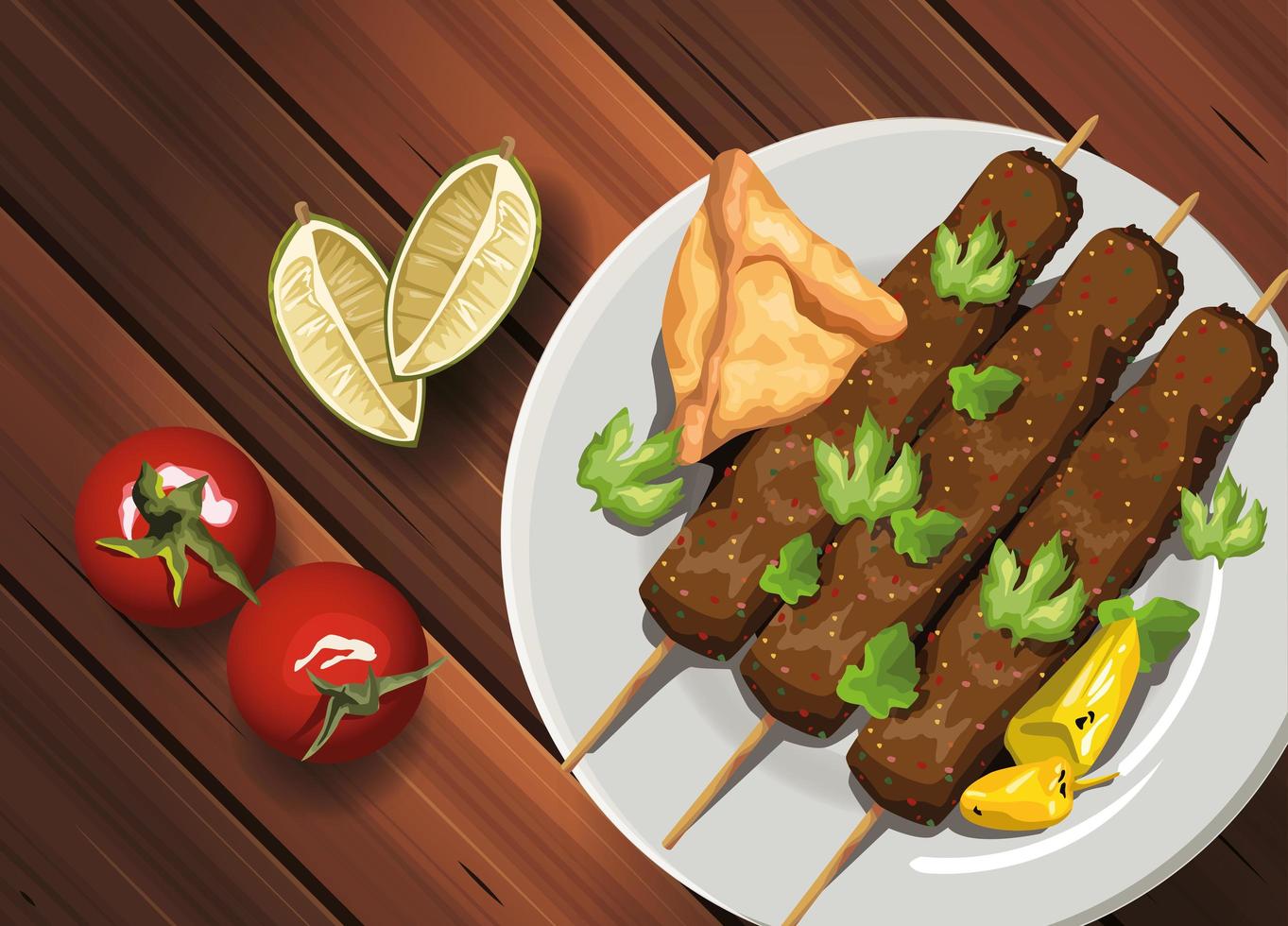 middle eastern food in wooden table vector