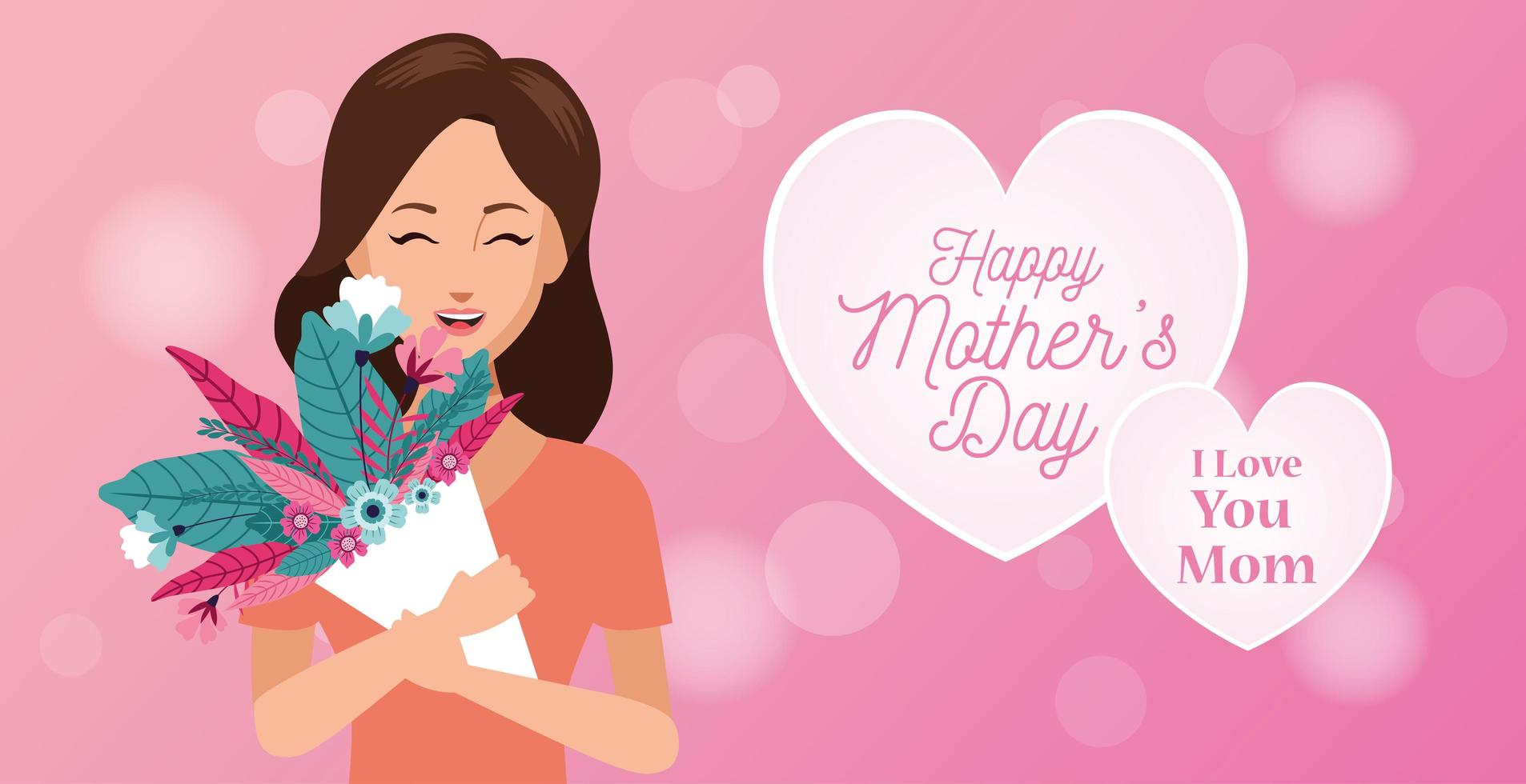 happy mothers day character with flowers bouquet vector