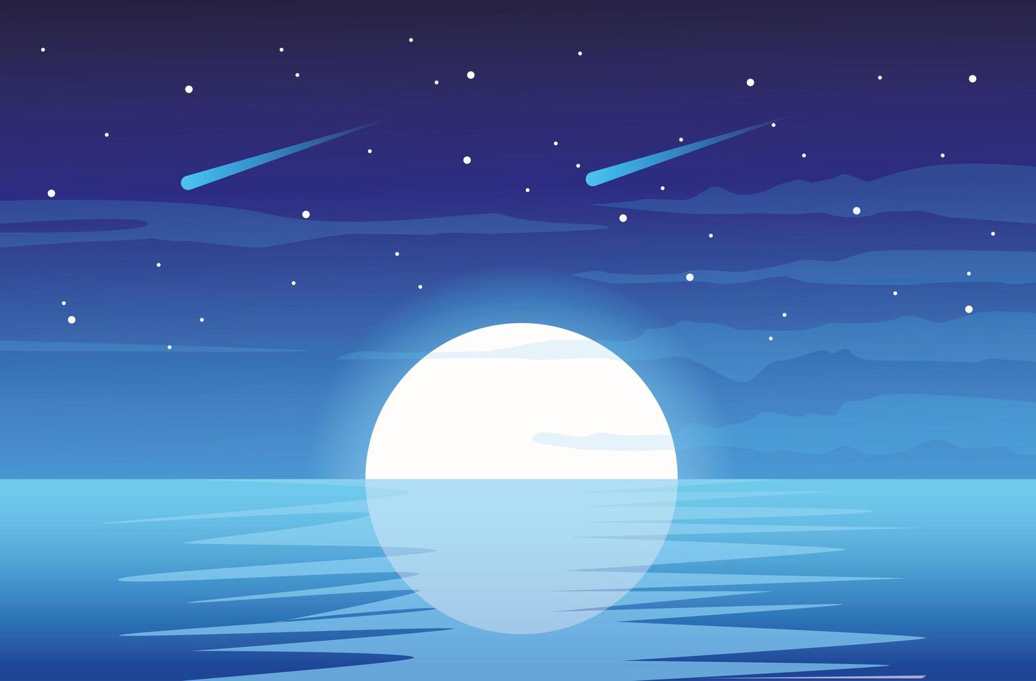 beautiful seascape with moon sunrise scene vector