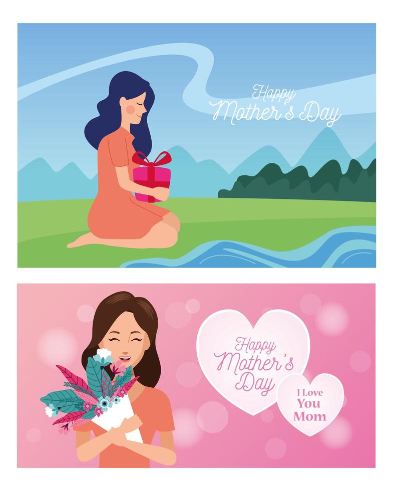 bundle of happy mothers day cards vector