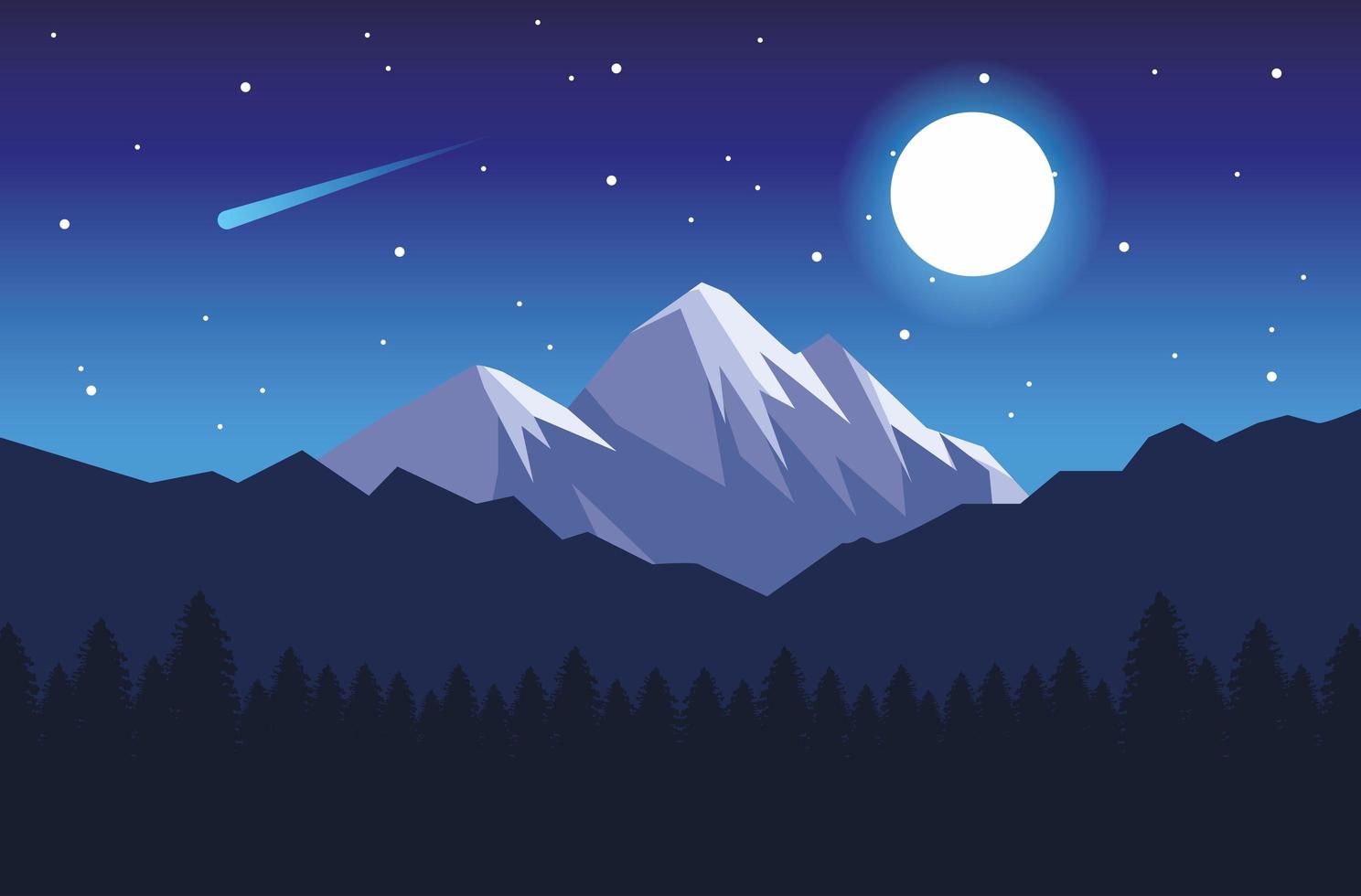 beautiful landscape with mountains night scene vector
