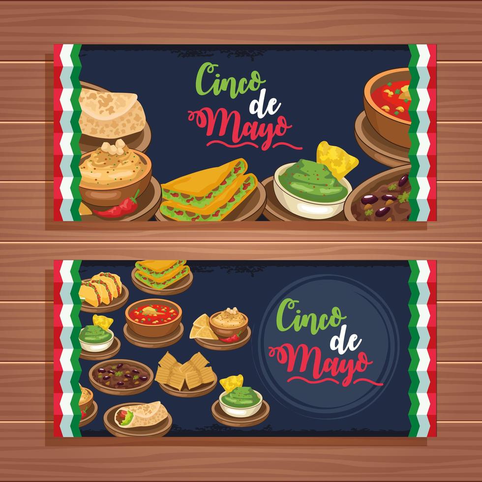 cinco de mayo celebration with set food vector