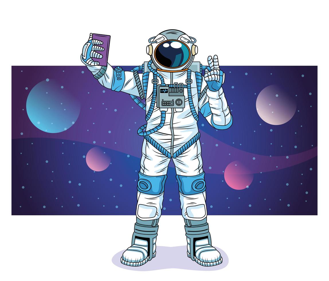 astronaut taking a selfie in the space character vector