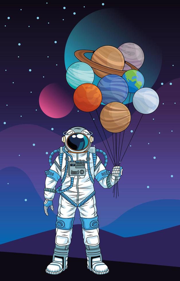 astronaut with planets in the space character vector