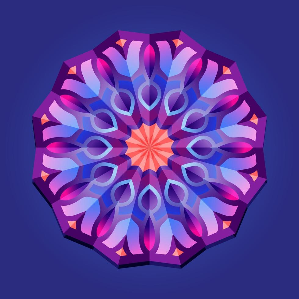 This is a violet geometric polygonal mandala with a floral pattern vector