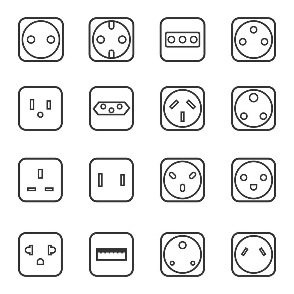 Socket outlet linear icon set vector